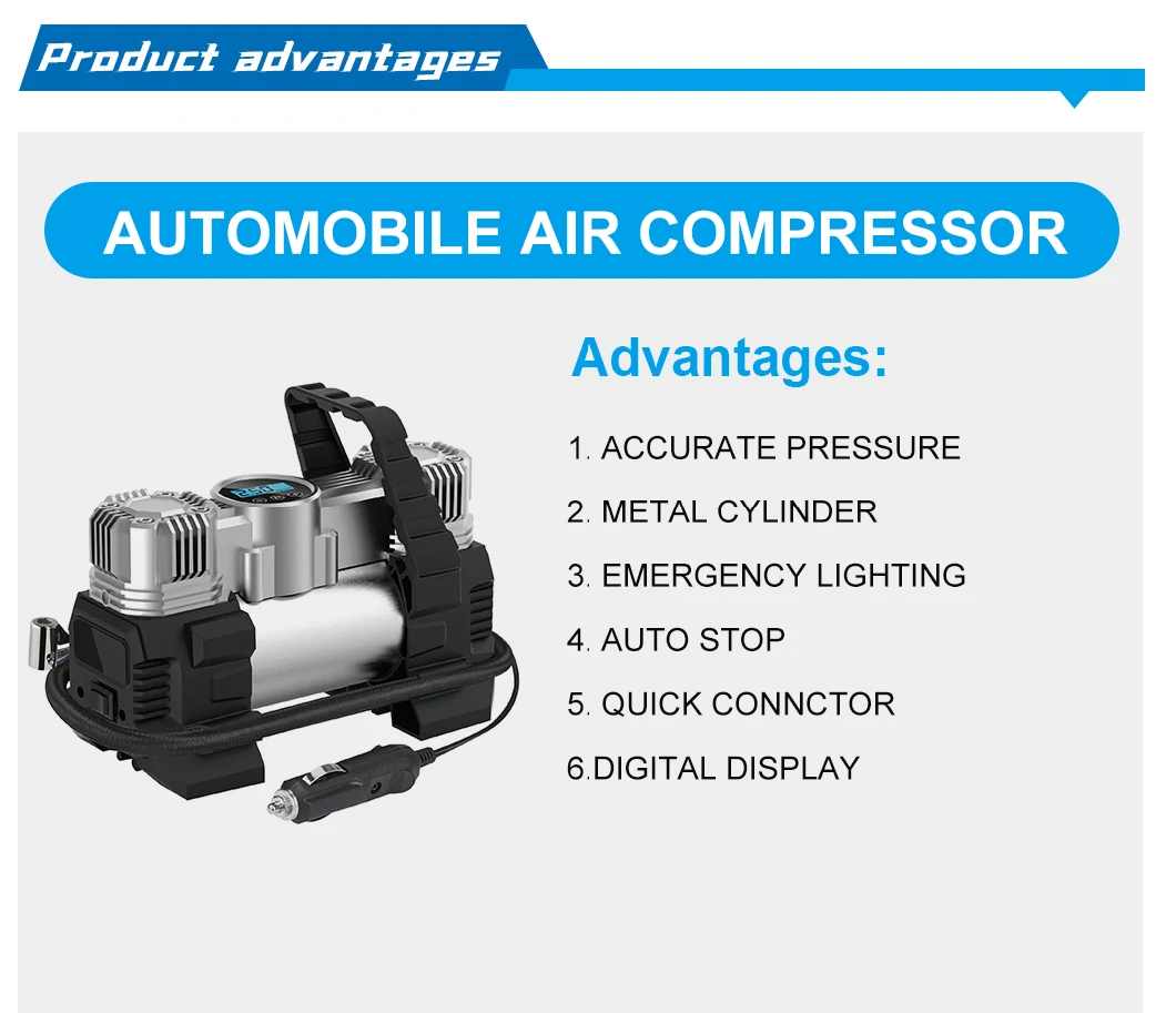 Portable Car Air Compressor Lithium Battery Rechargeable Charging Pump DC12V 120W