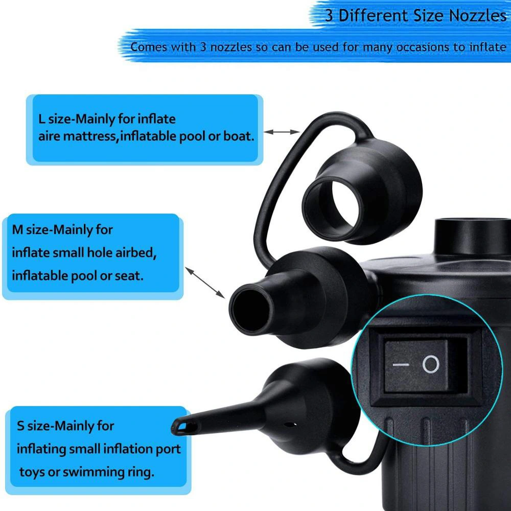 Quick-Fill Air Pump with 3 Nozzles, 110V AC/12V DC, Perfect Inflator/ Deflator Portable Electric Air Pump Bl13231